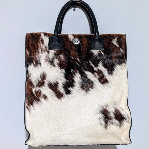 Cowhide Brown & White Women's Tote Bag - Picture 7 of 15